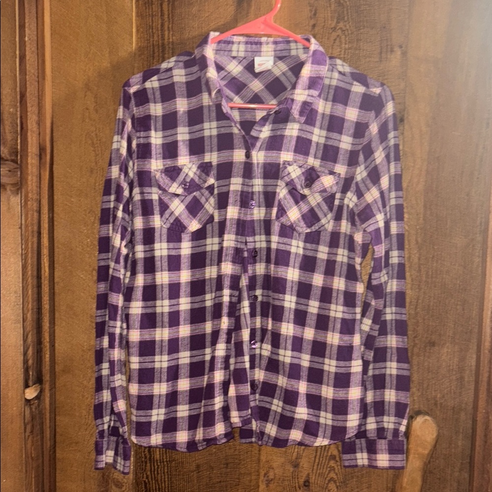 Mossimo Supply Co. Purple Plaid Button Down Shirt